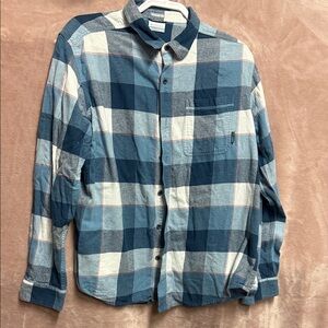 Columbia Men's Casual Blue and White Plaid Shirt